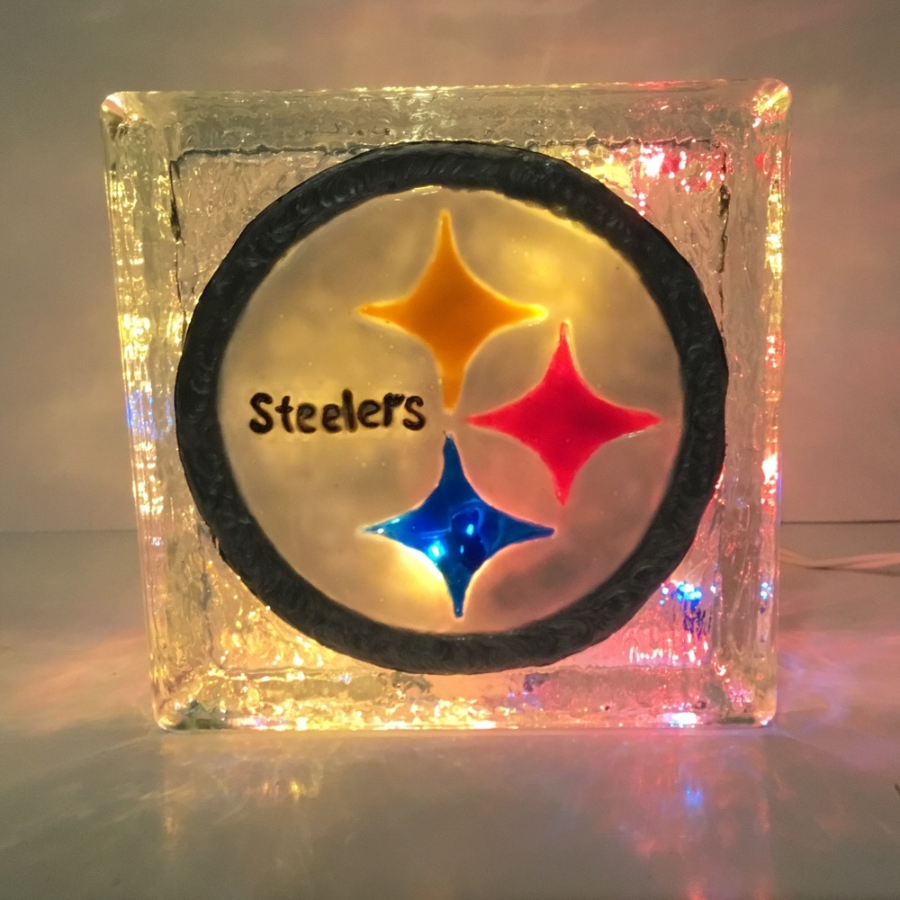 Steelers Hand painted Stained Glass block light